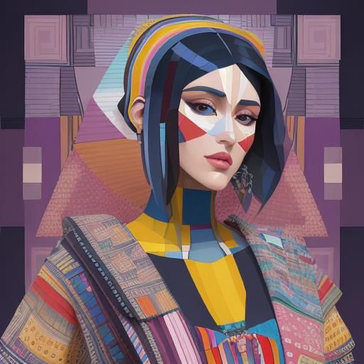 Andean Patchwork Fashion Model in Cubist Style