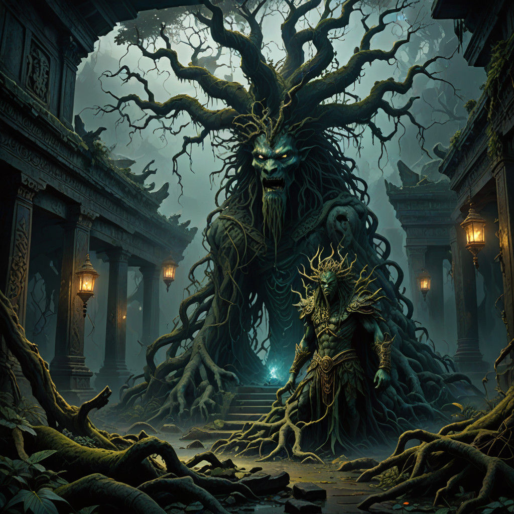 Ancient Amazonian Gods with Twisted Roots in Dark Fantasy Oi...