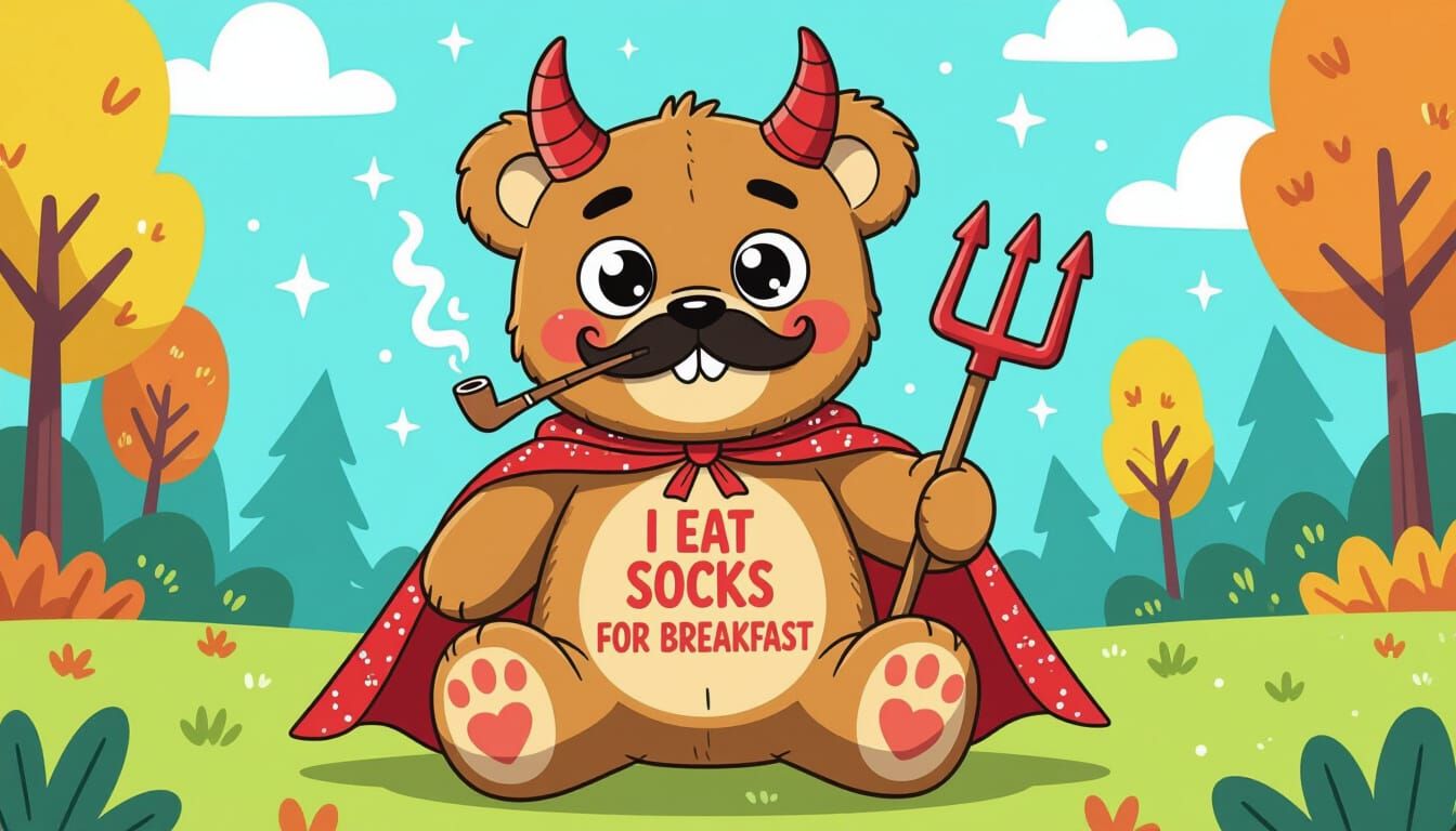 Evil Plush Toy with Devil Horns and Googly Eyes