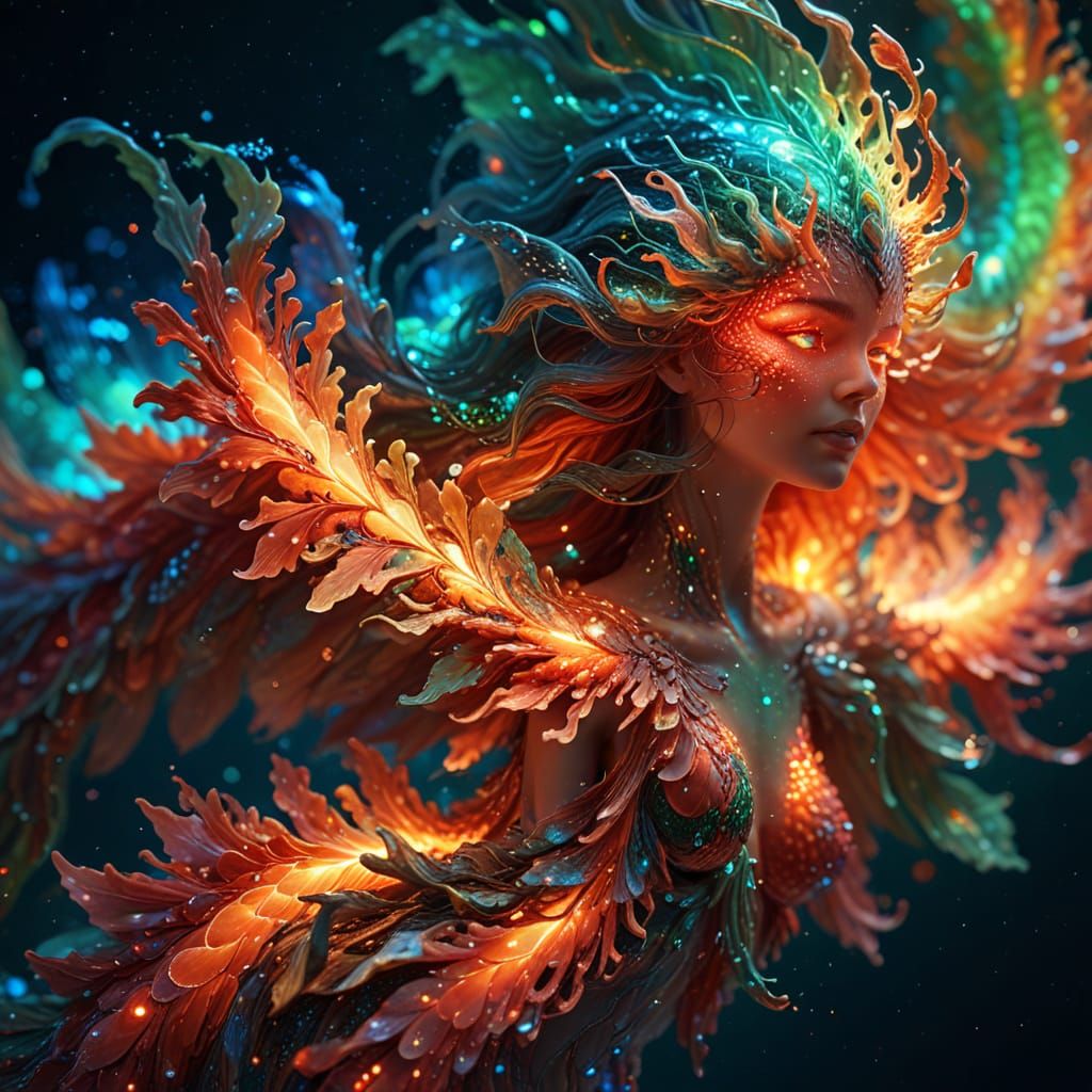 Ethereal Bioluminescent Being in Vibrant, Iridescent Hues