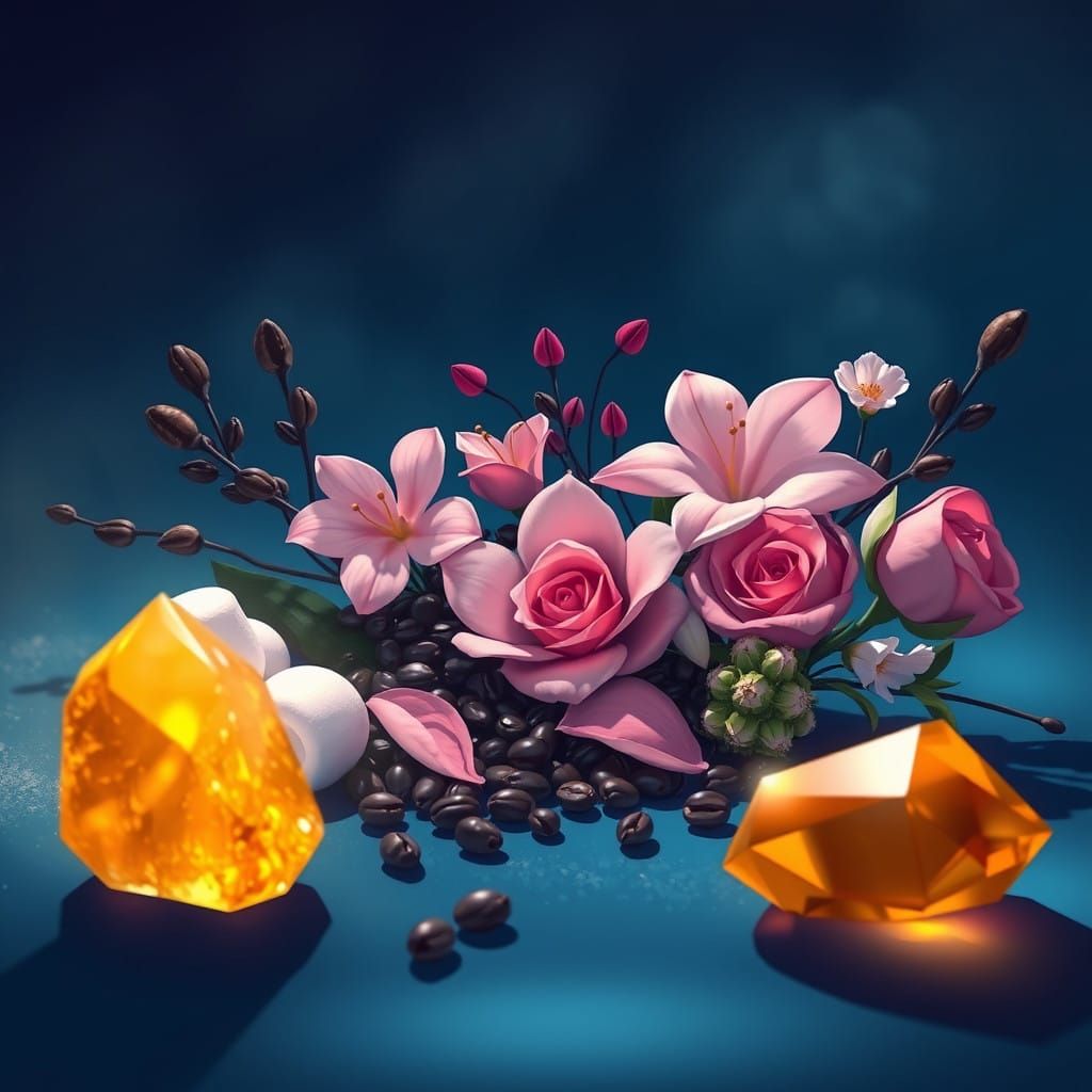 Exotic Scented Still Life in Vibrant Anime Style