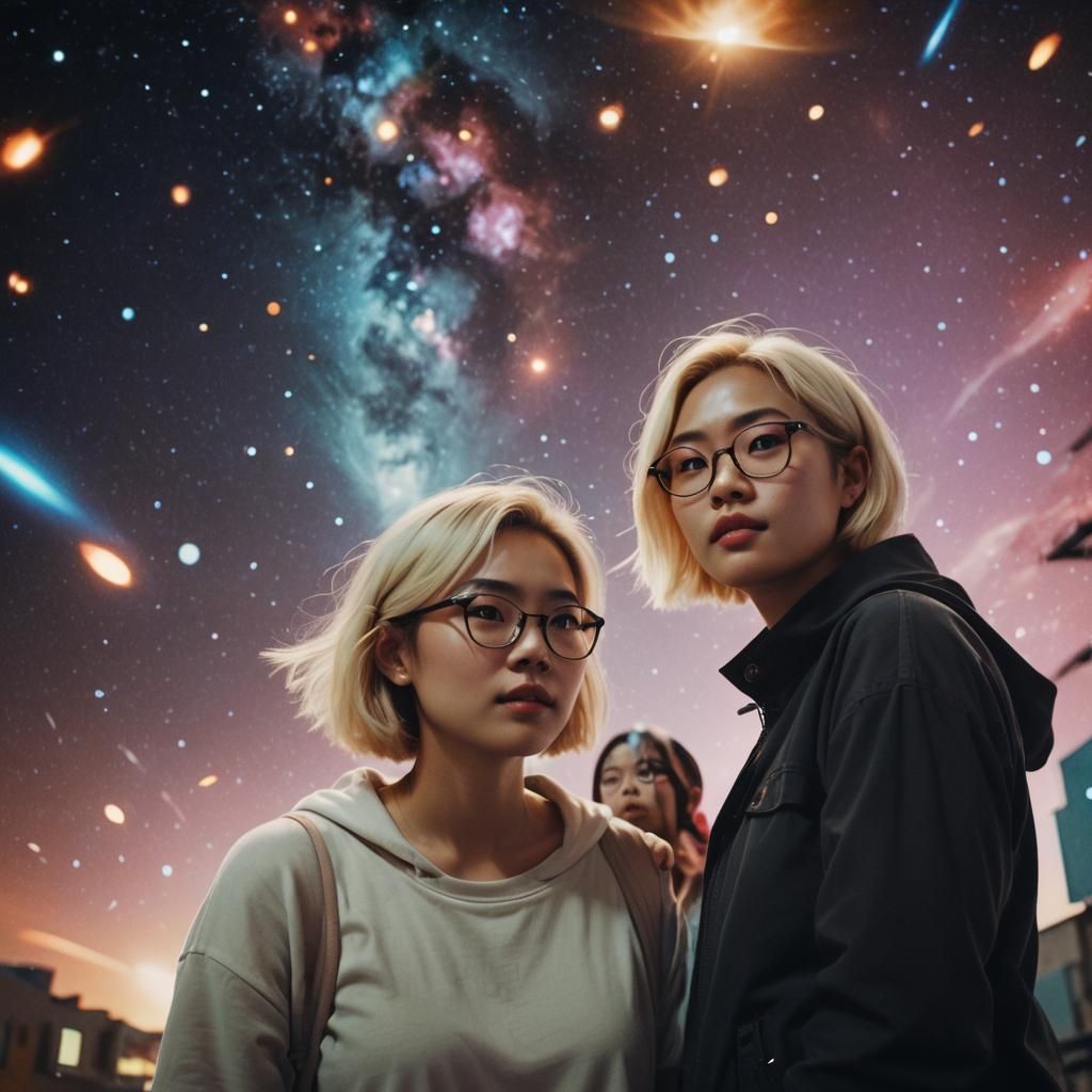 Interstellar Couple's Adventure in Space with Cat