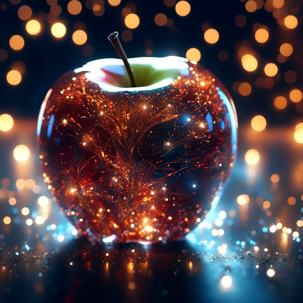 Glass Apple in Dreamlike Bokeh Scene