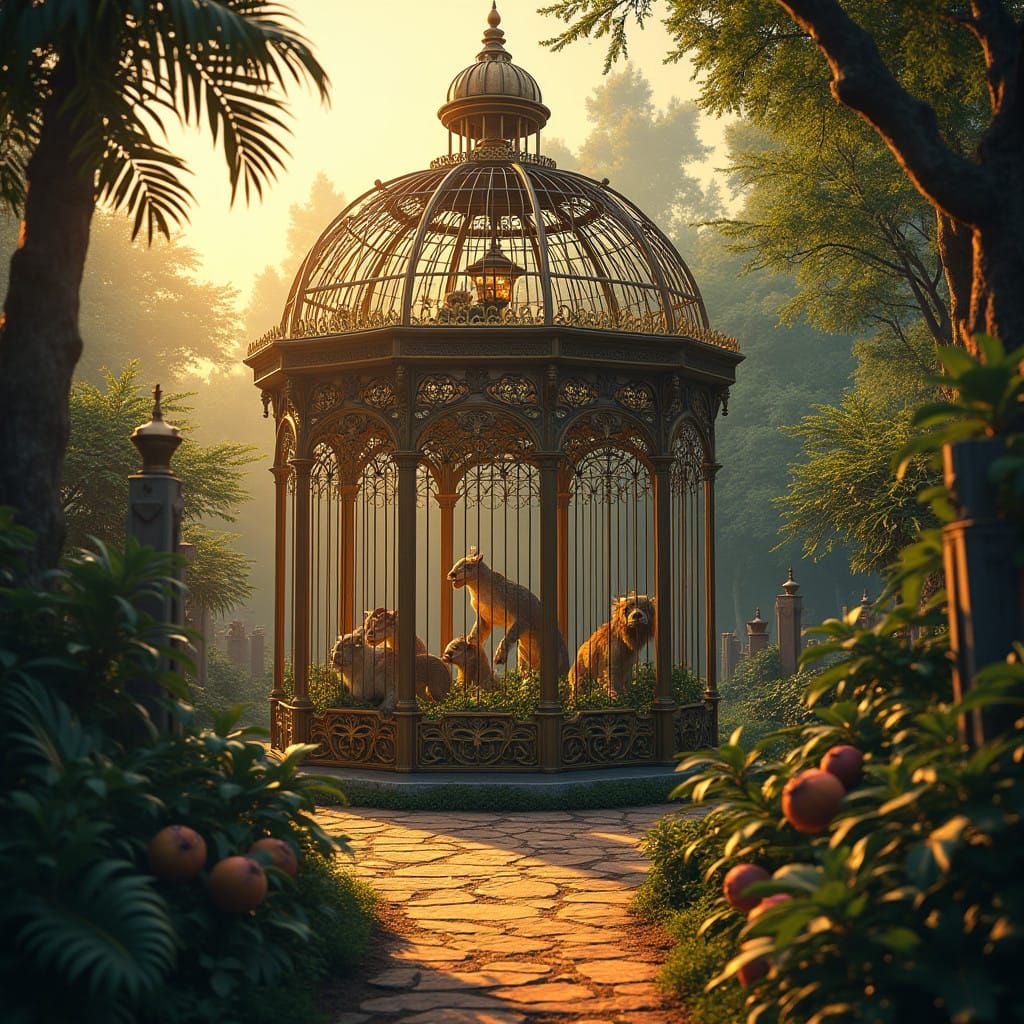 Majestic Victorian Zoo Enclosure in Cinematic Light