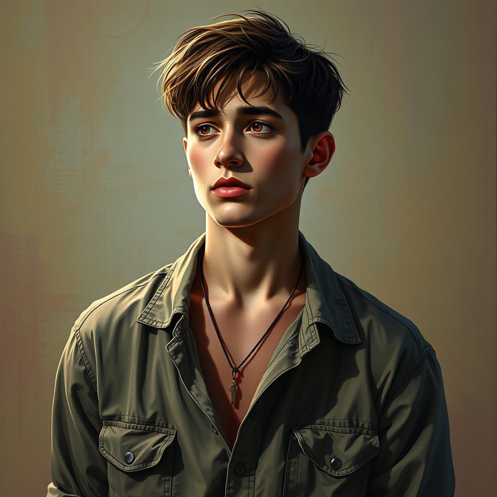 Surreal Portrait of a Young Man Lost in Thought