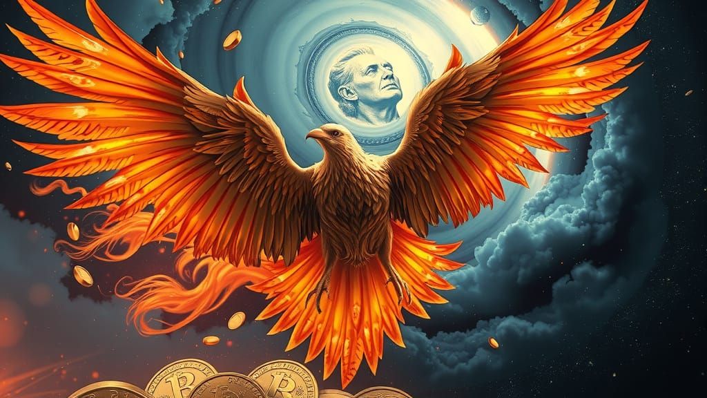 Phoenix of Gold Rises from Burning Money in Galaxy