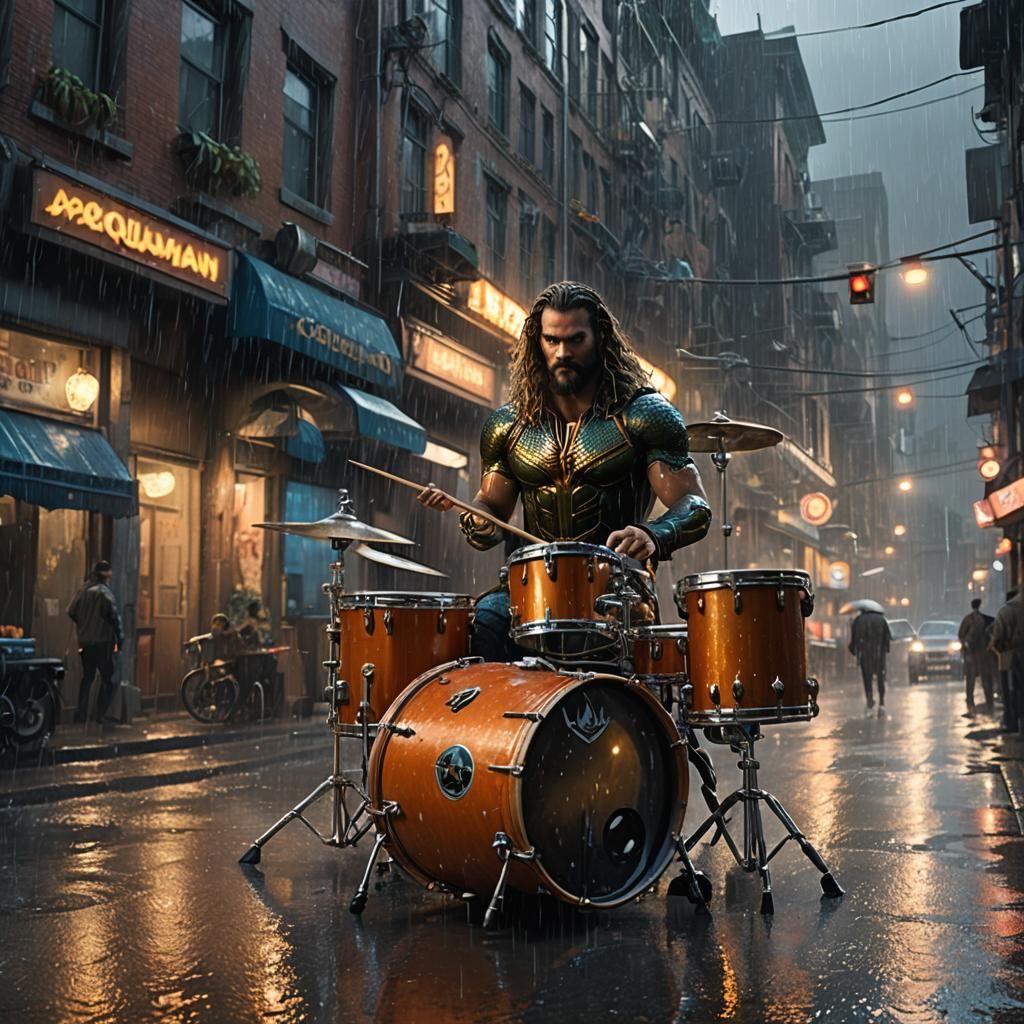 Aquaman Plays Drums in the Rain: Matte Painting