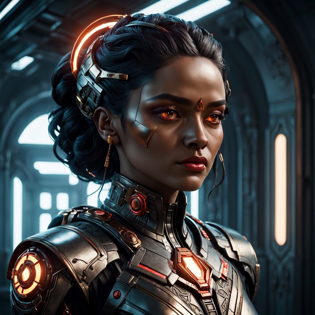 Epic Fantasy Vision of Shankracharya in Futuristic Attire