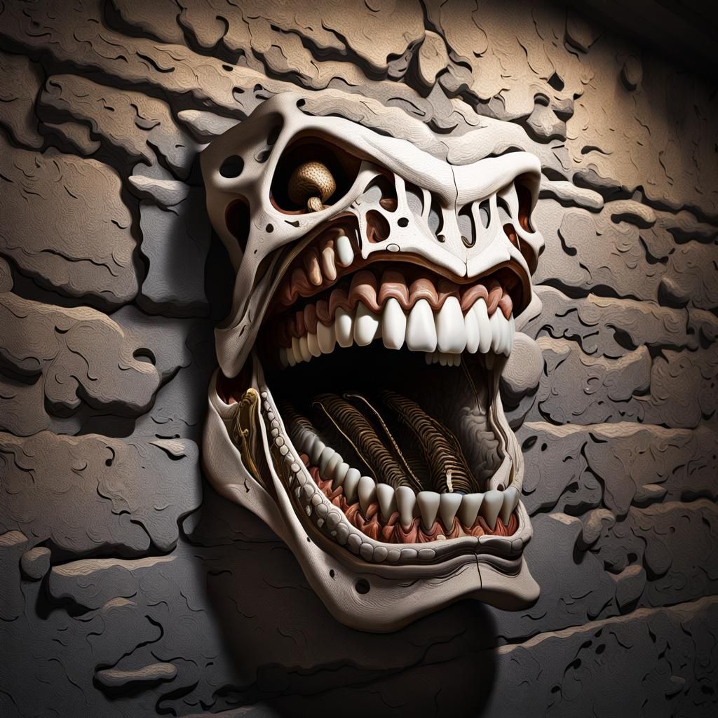 Eerie Antique Room with Mouths, Detailed Matte Painting