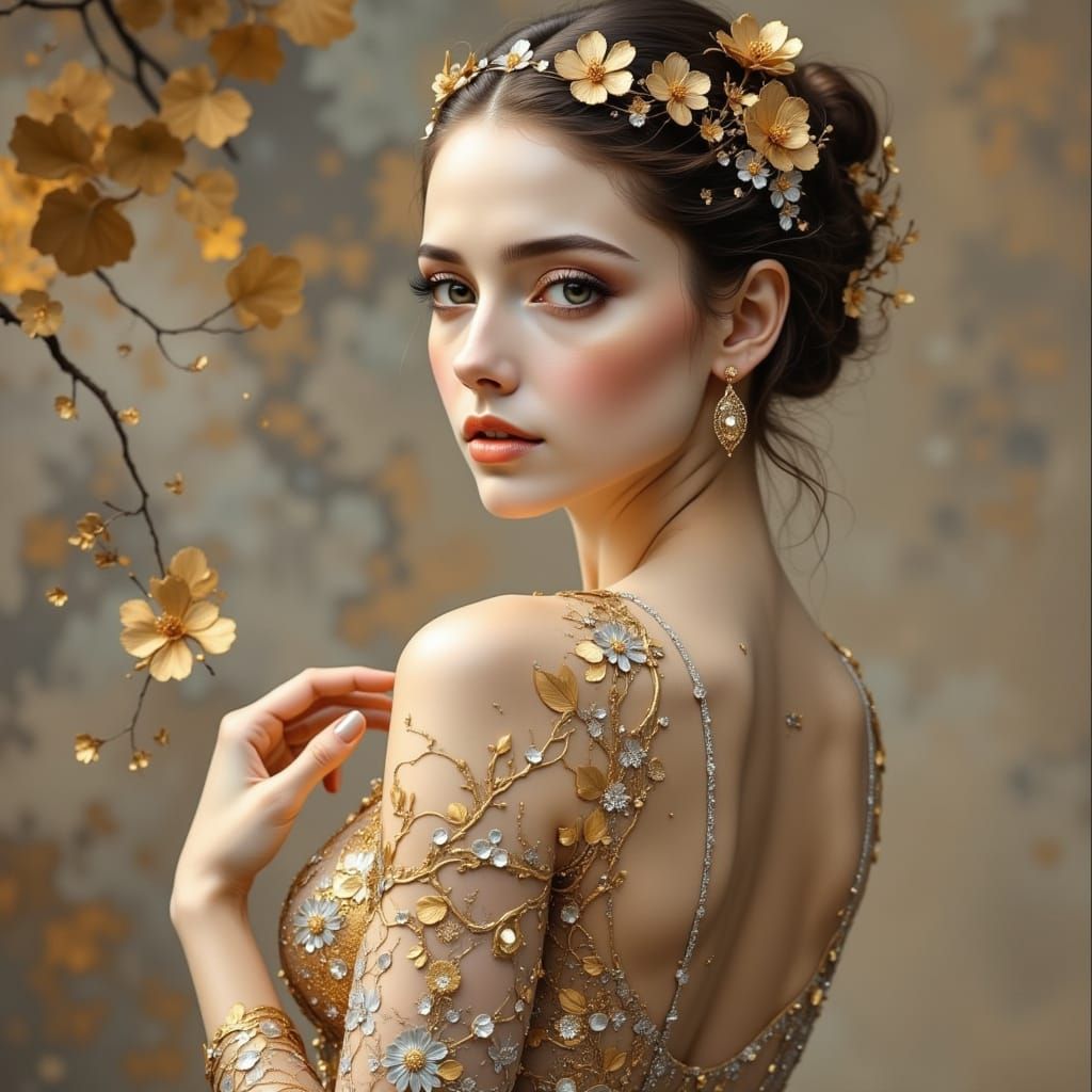 Serene Beauty in Art Nouveau Vogue Style