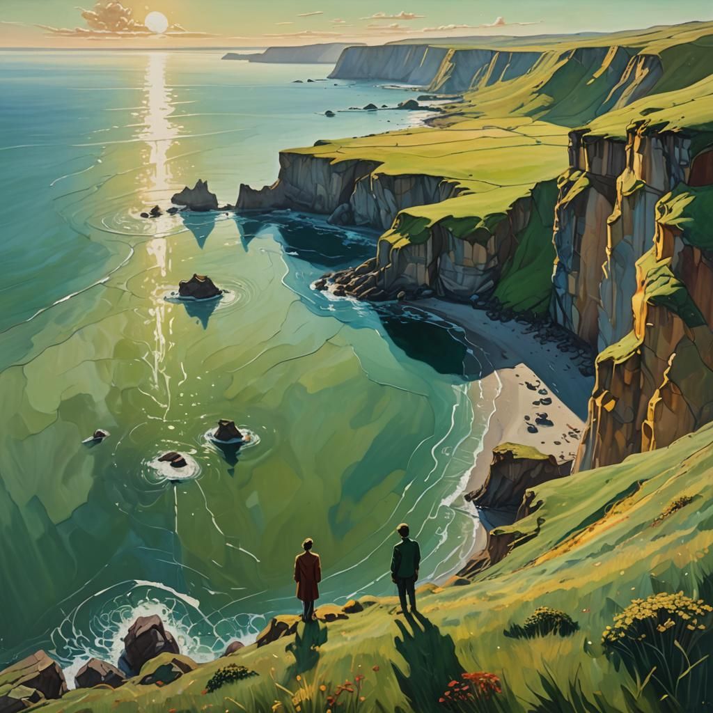 Surreal Coastal Landscape with Floating Islands