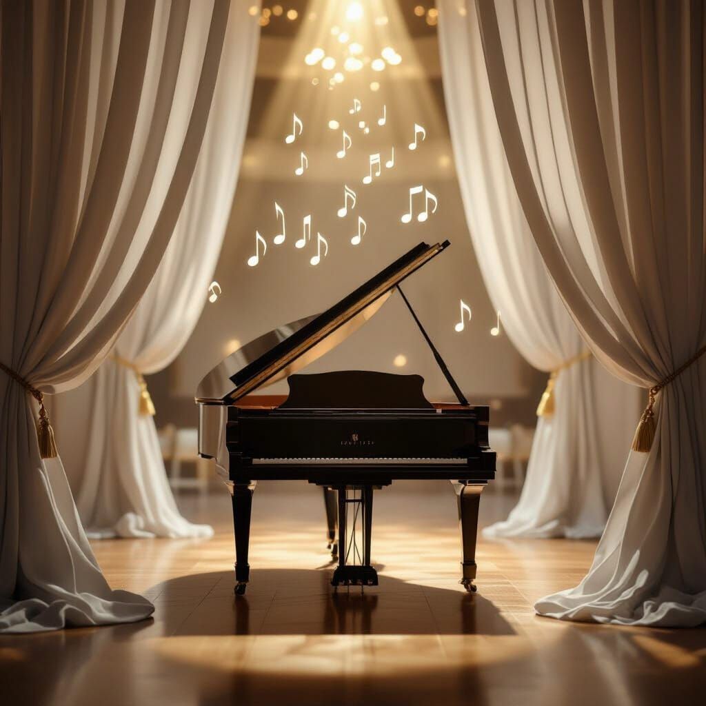 Elegant Grand Piano in Ornate Concert Hall