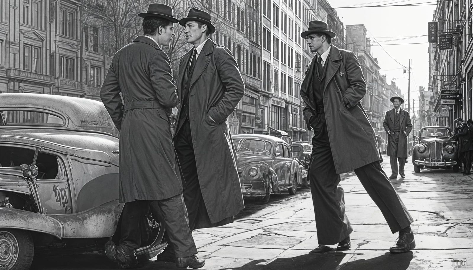 Men in 1940s Style Engage in Intense Brawl Under Golden Hour