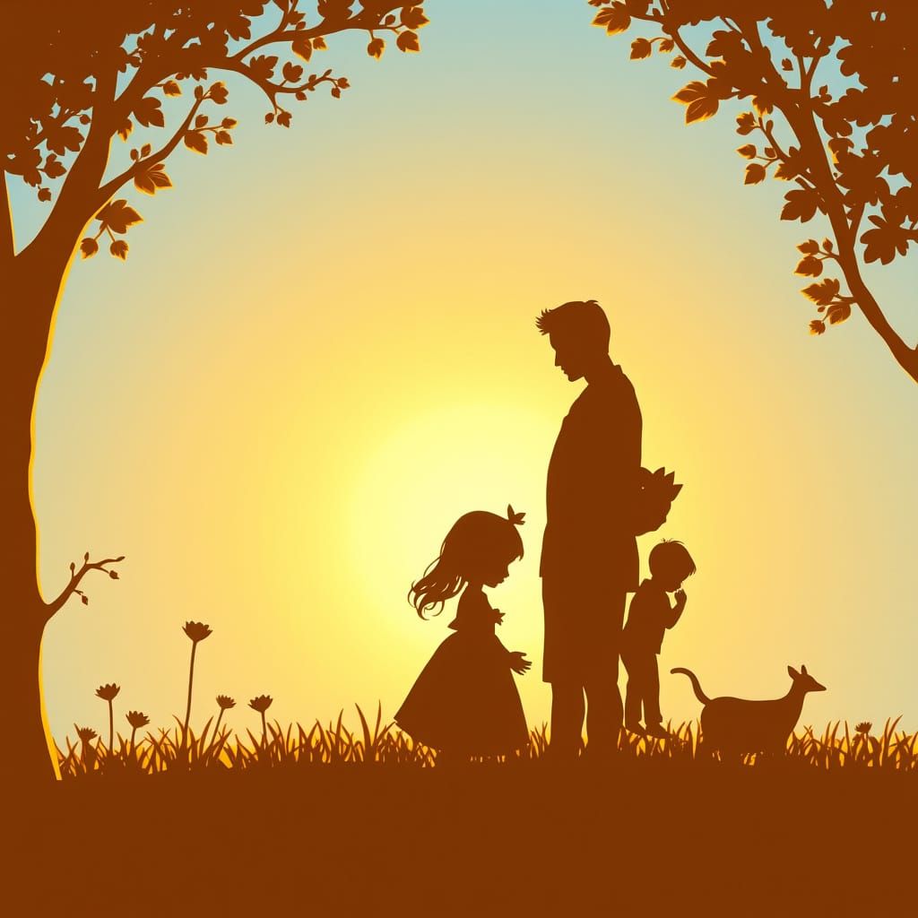 Whimsical Family Silhouettes in Golden Light