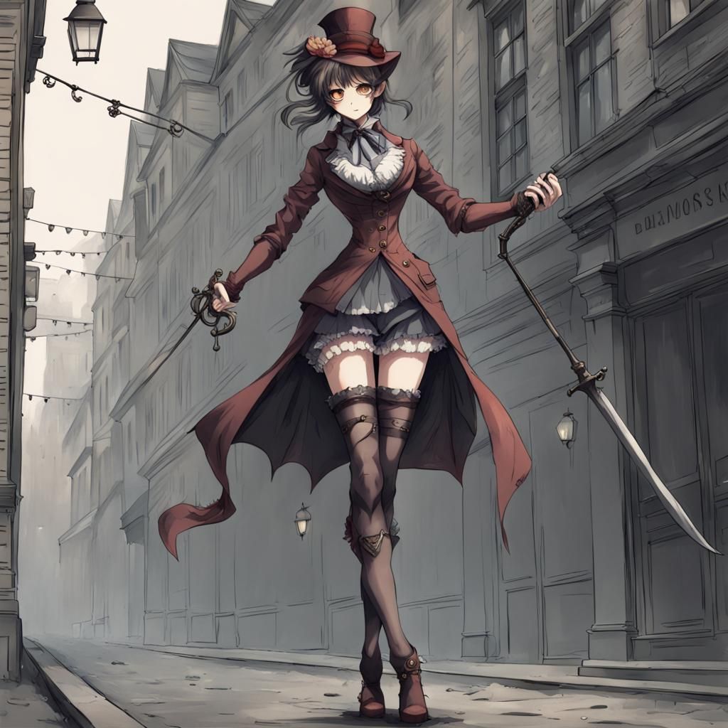 Victorian London Demon in Anime Style