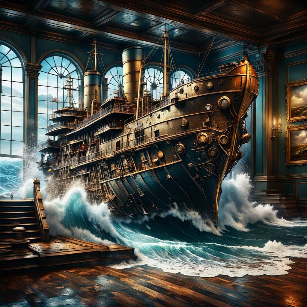 Steampunk Ship Emerges from Museum Painting