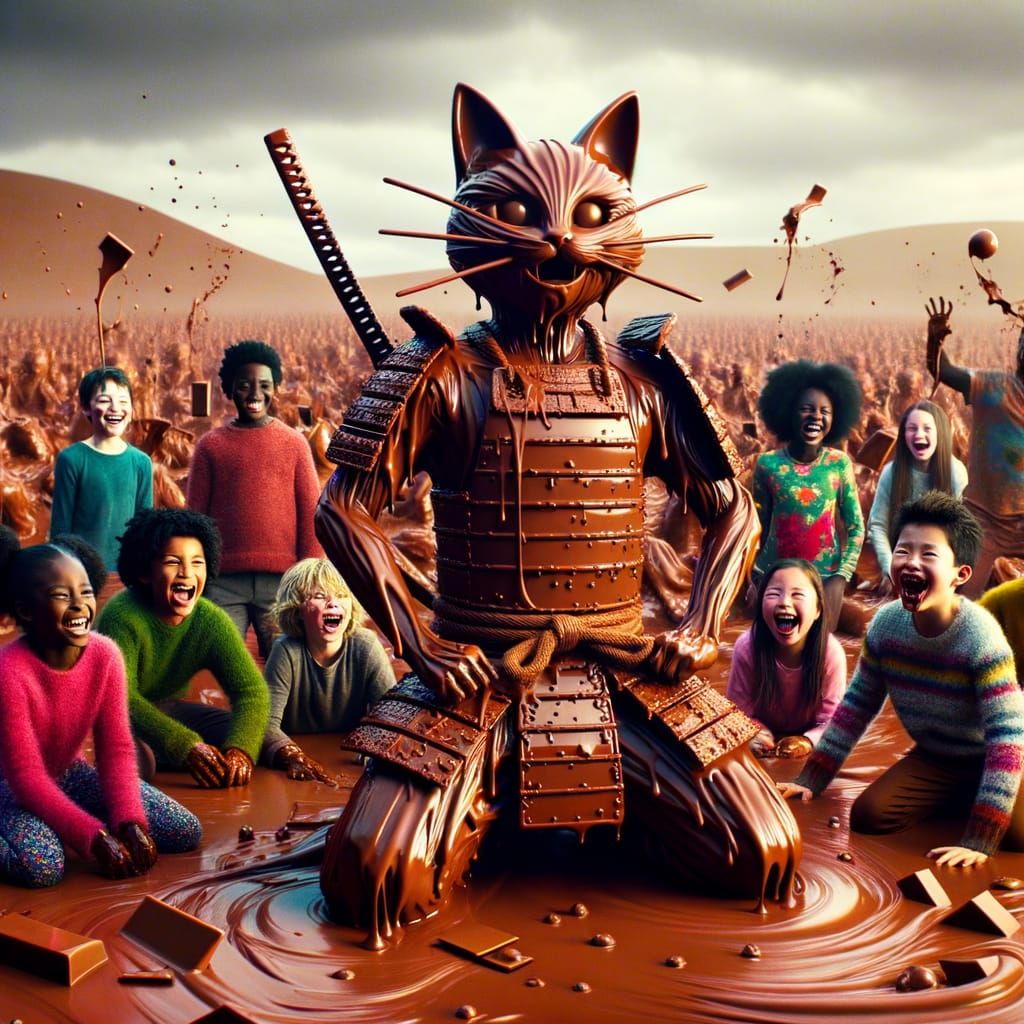 Chocolate Samurai with Children in Chocolate Field