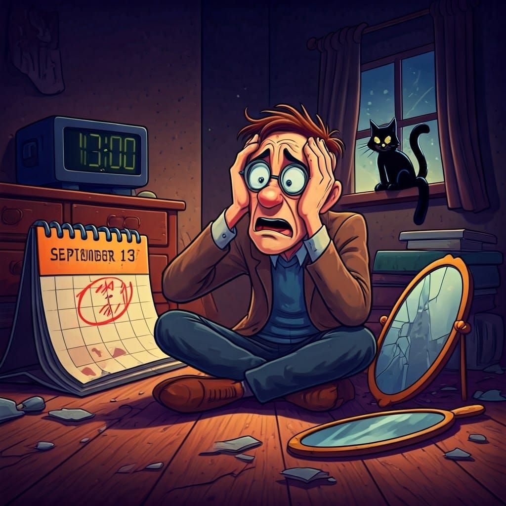 Cartoon Man's Unlucky Friday the 13th
