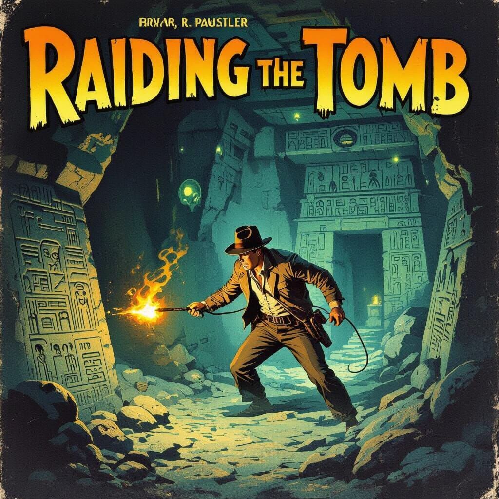 Pulp Adventure Hero Explores Sunken Tomb