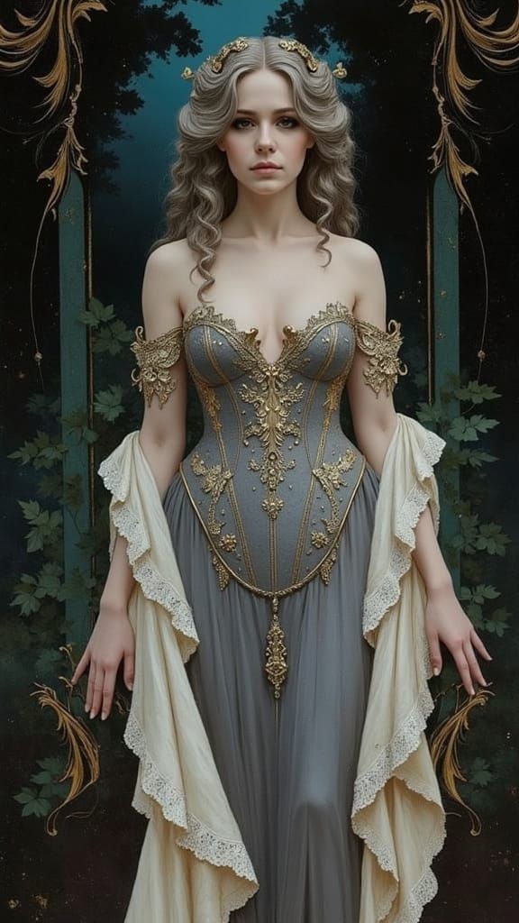 Lady in Velvet and Lace, Rococo Style Portrait with Intricat...