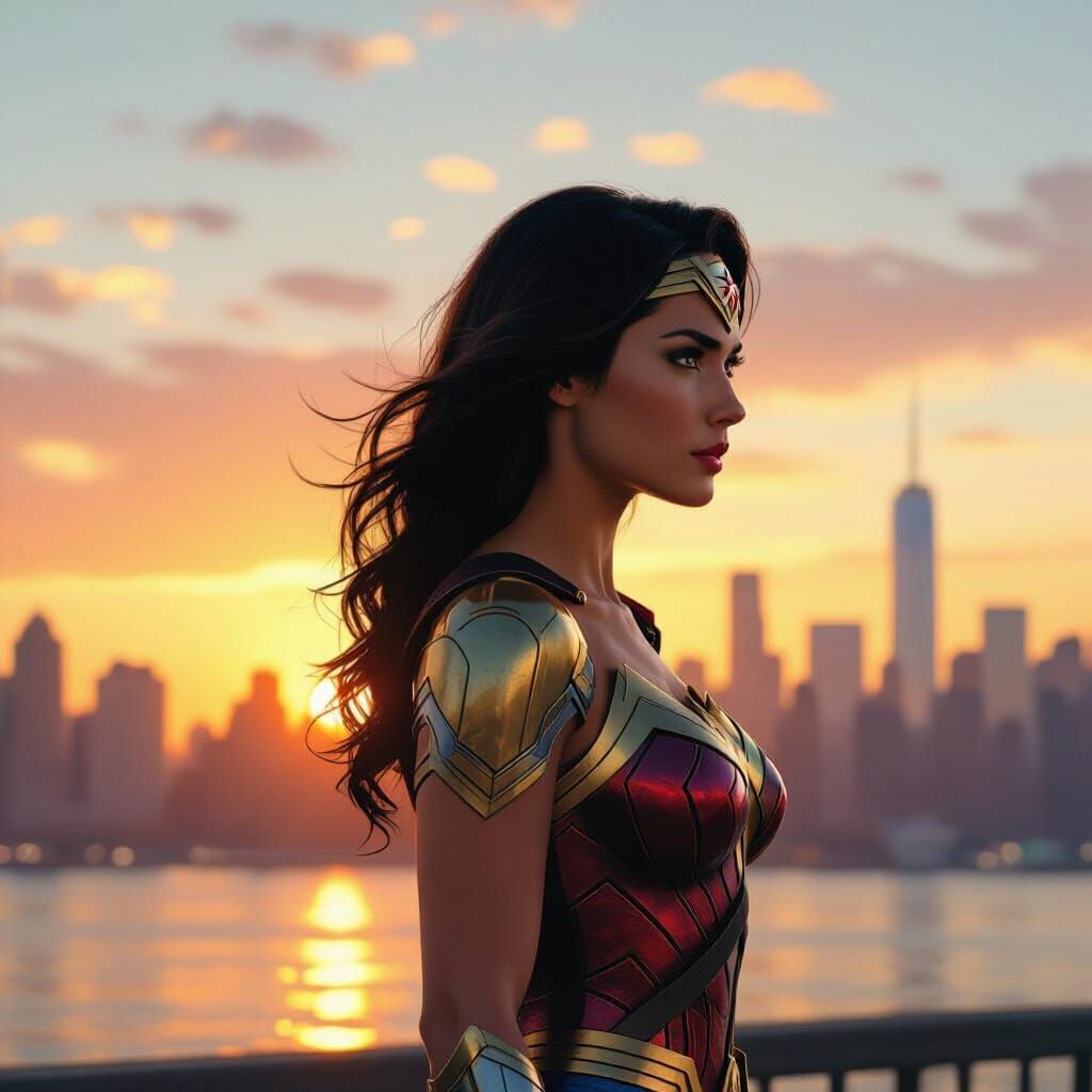 Wonder Woman in New York City Sunrise