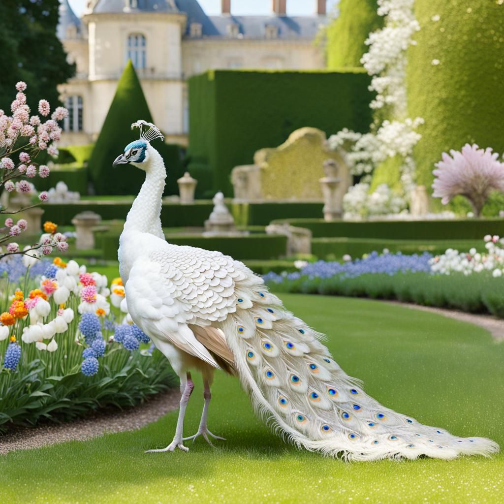 Albino Peacock in Baroque Garden Photography