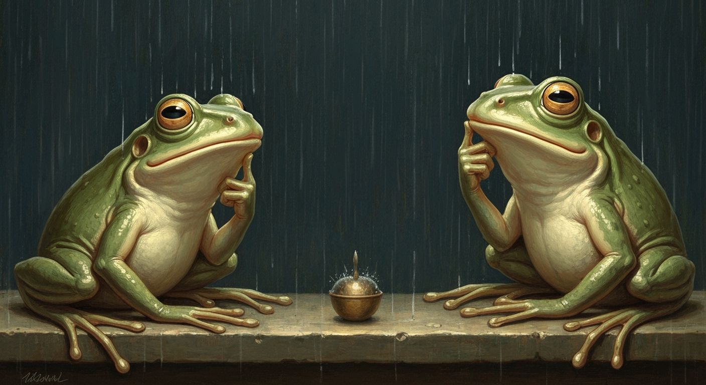 Wise Frogs Contemplating Life in Summer Rain