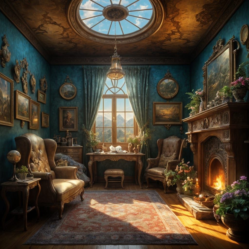 Cozy Medieval Hobbit Home in Vibrant Colors and Whimsical De...