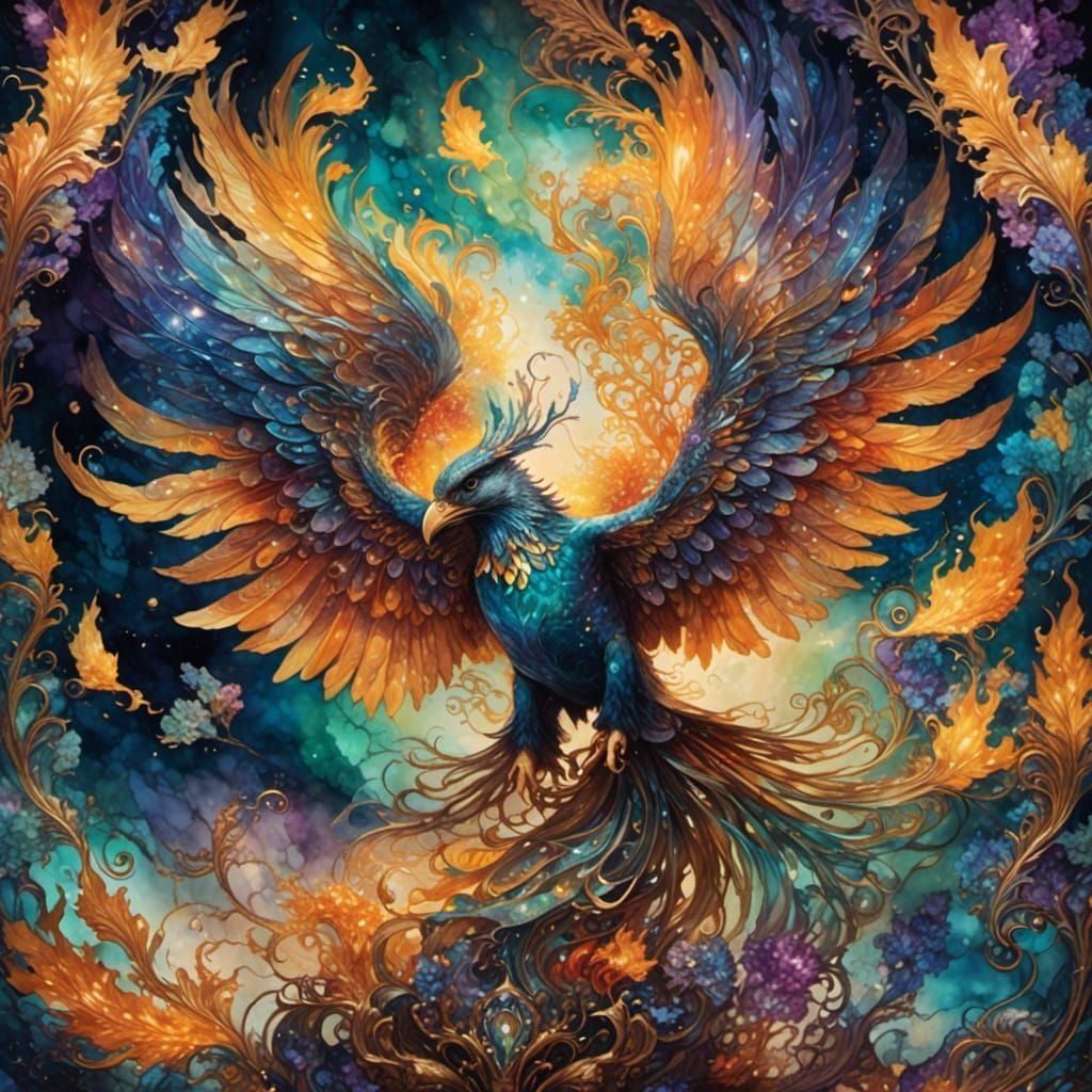 Giant Phoenix in Holographic Cosmic Illustration
