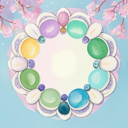 Colorful Eggs in Pastel Watercolor Scene