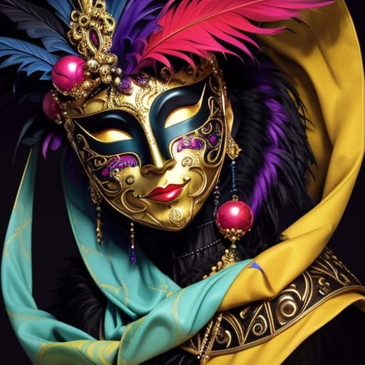 Surrealist Masterpiece: Vibrant Mask on Whimsical Still Life