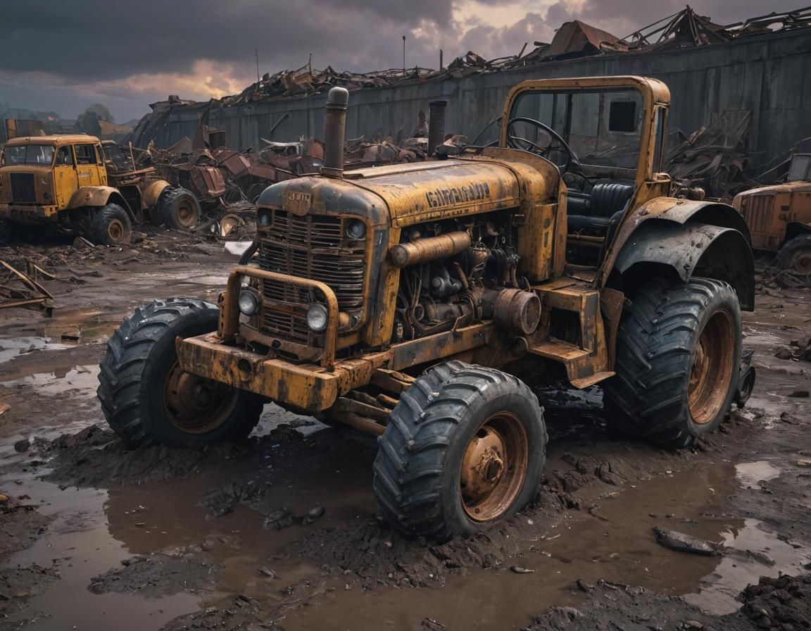 Dieselpunk Tractor Truck in Ruined Wasteland