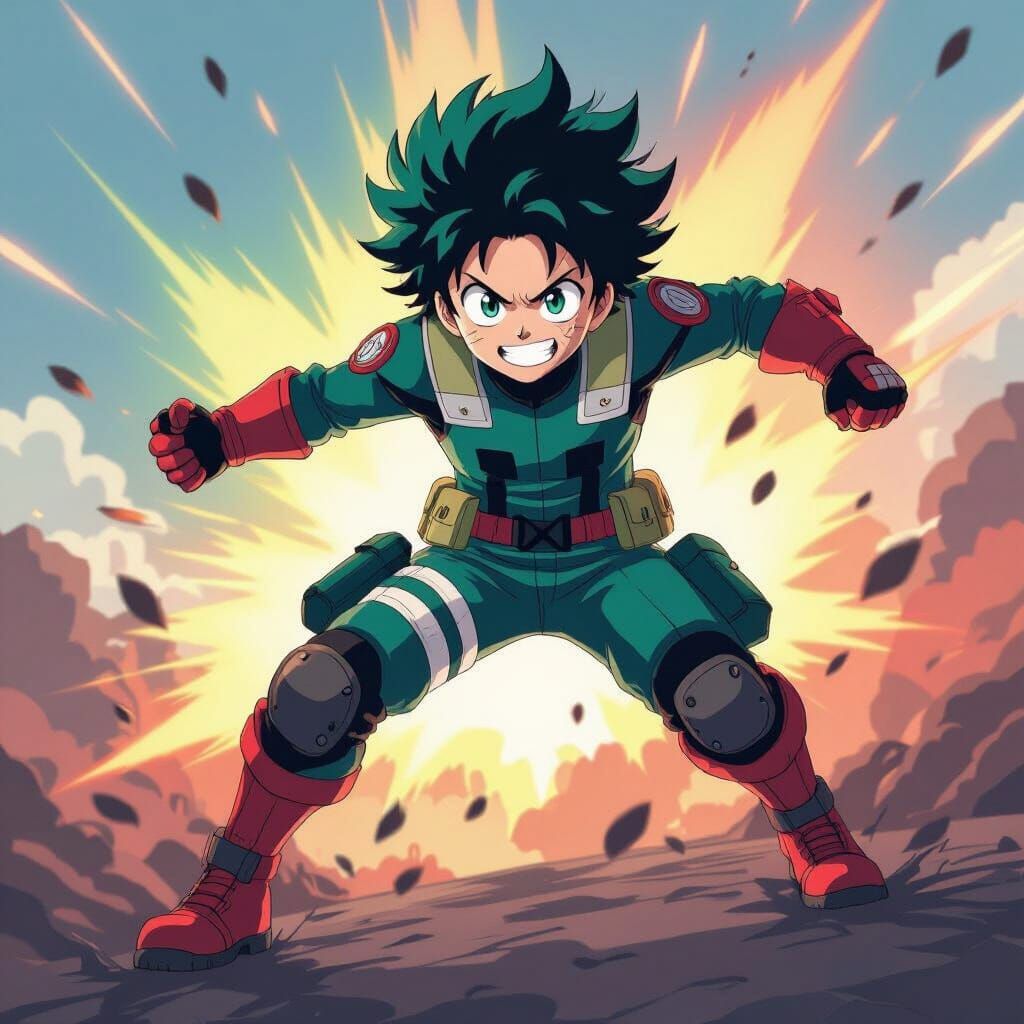 Izuku Midoriya in Explosive Anime Action Style