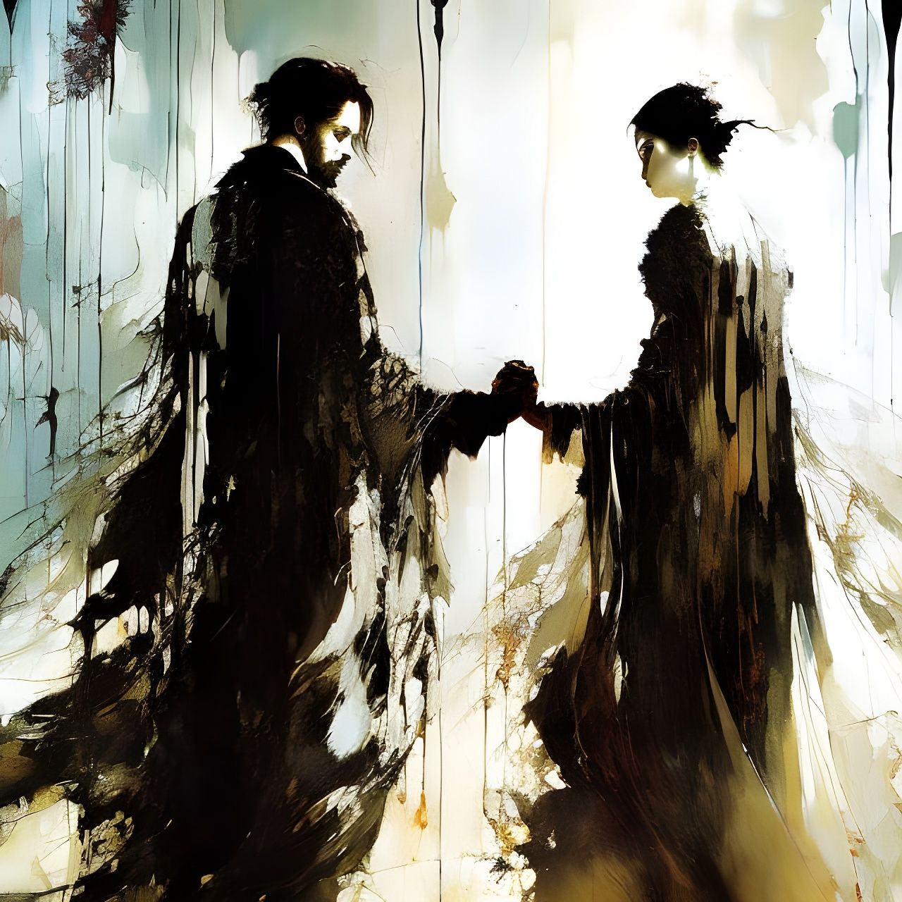 Lonely White Ghosts Holding Hands: Sinister Matte Painting