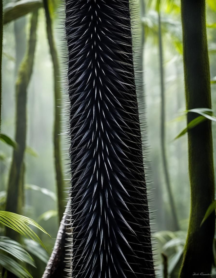 Spiny Tree Trunk in Rainforest Close-Up