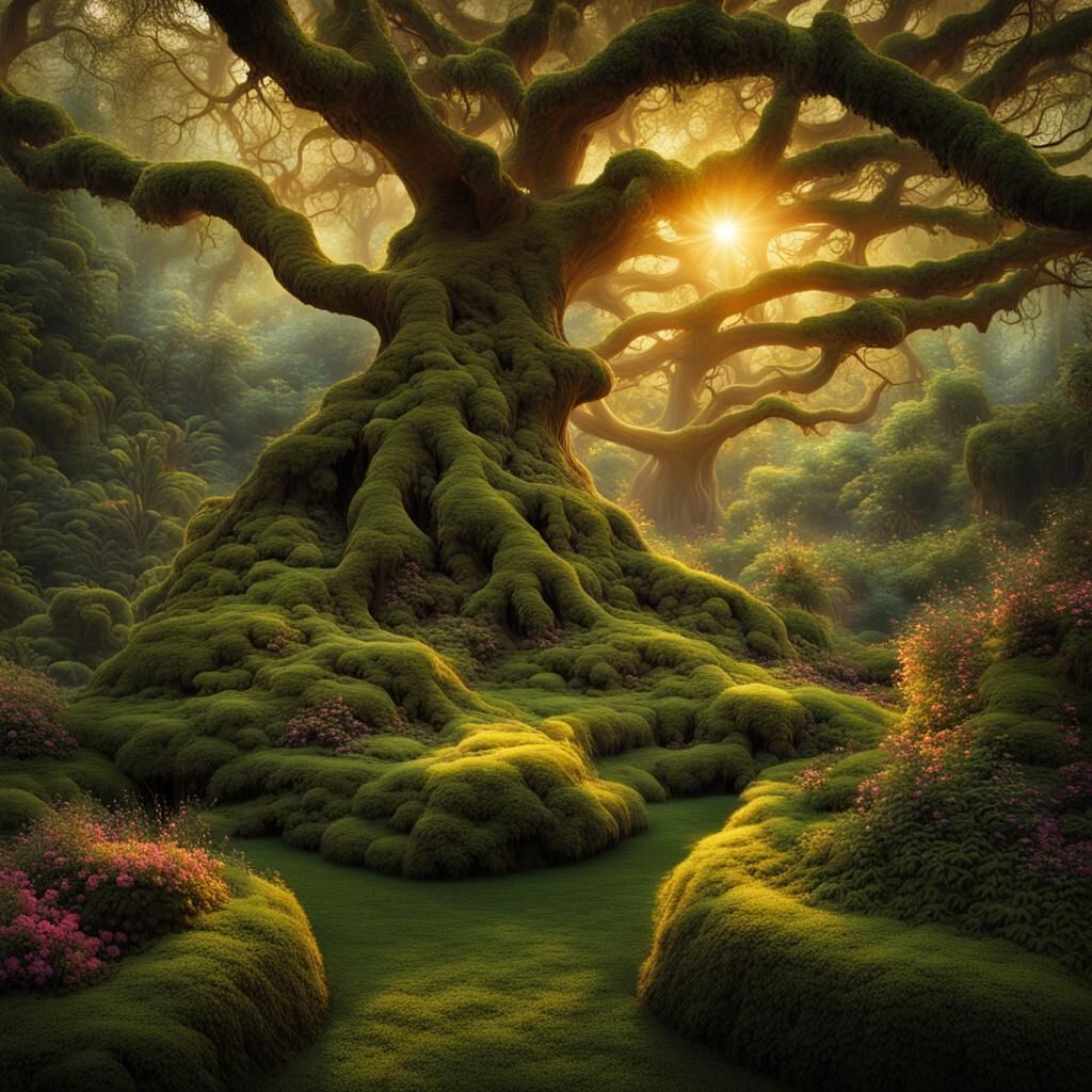 Enchanting Twilight Garden with Wise Owl