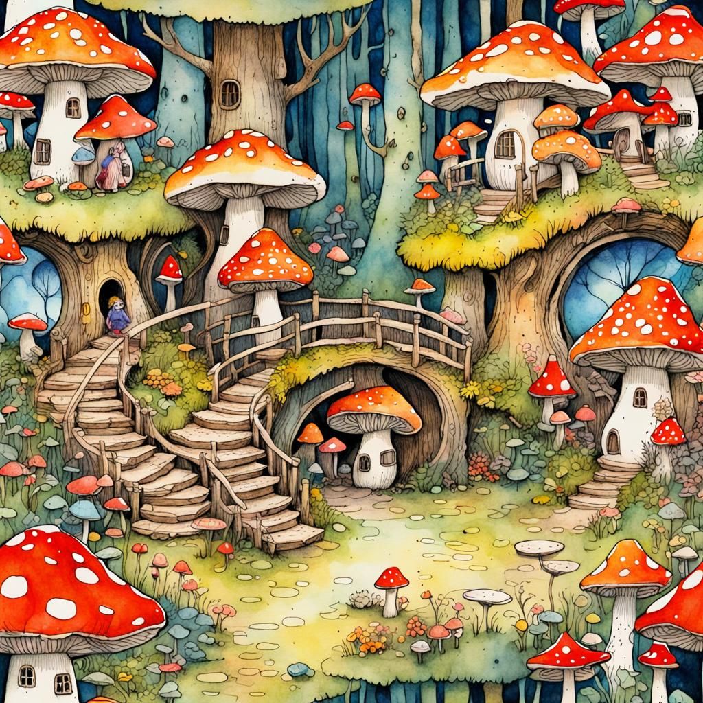 Colorful Fairy City in Forest Glade
