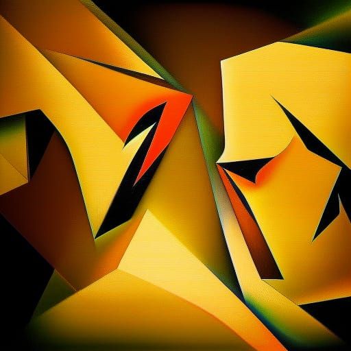 Touching Lions in Abstract Cubist Style