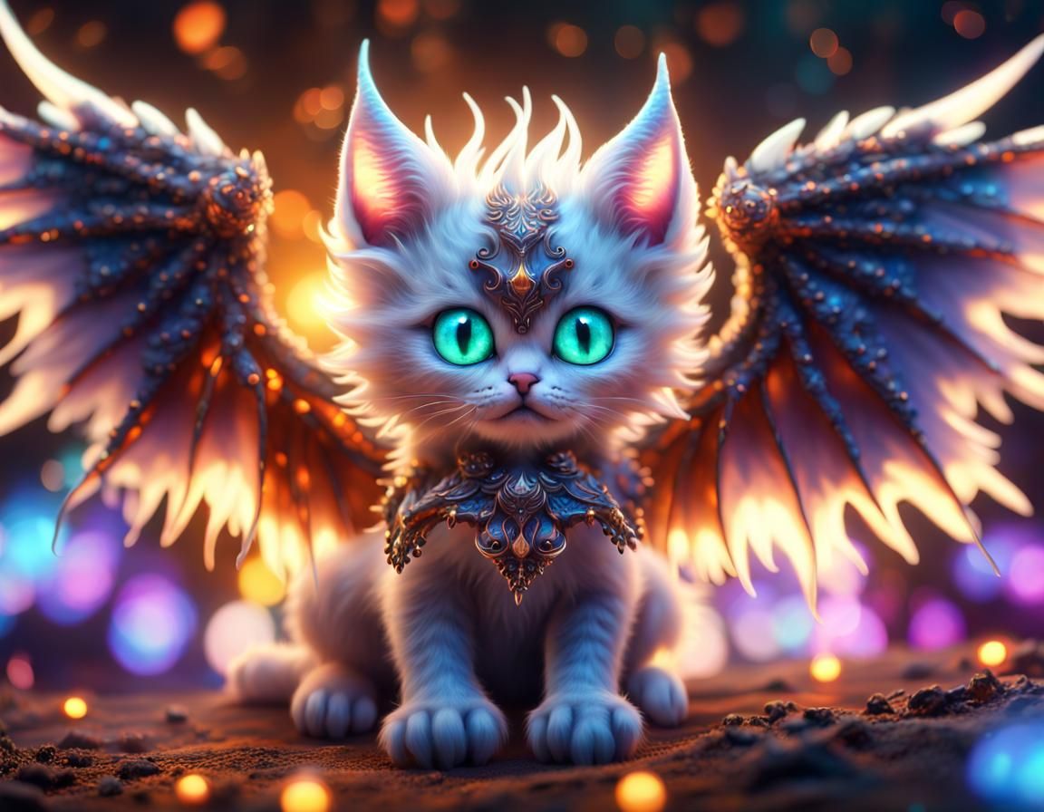 Halloween Kitten Dragon with Fractal Fur