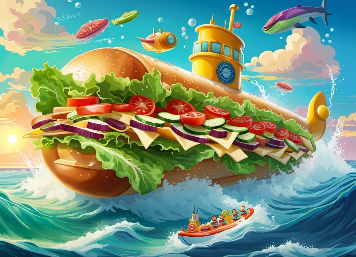 Whimsical Submarine Sandwich Splash Art