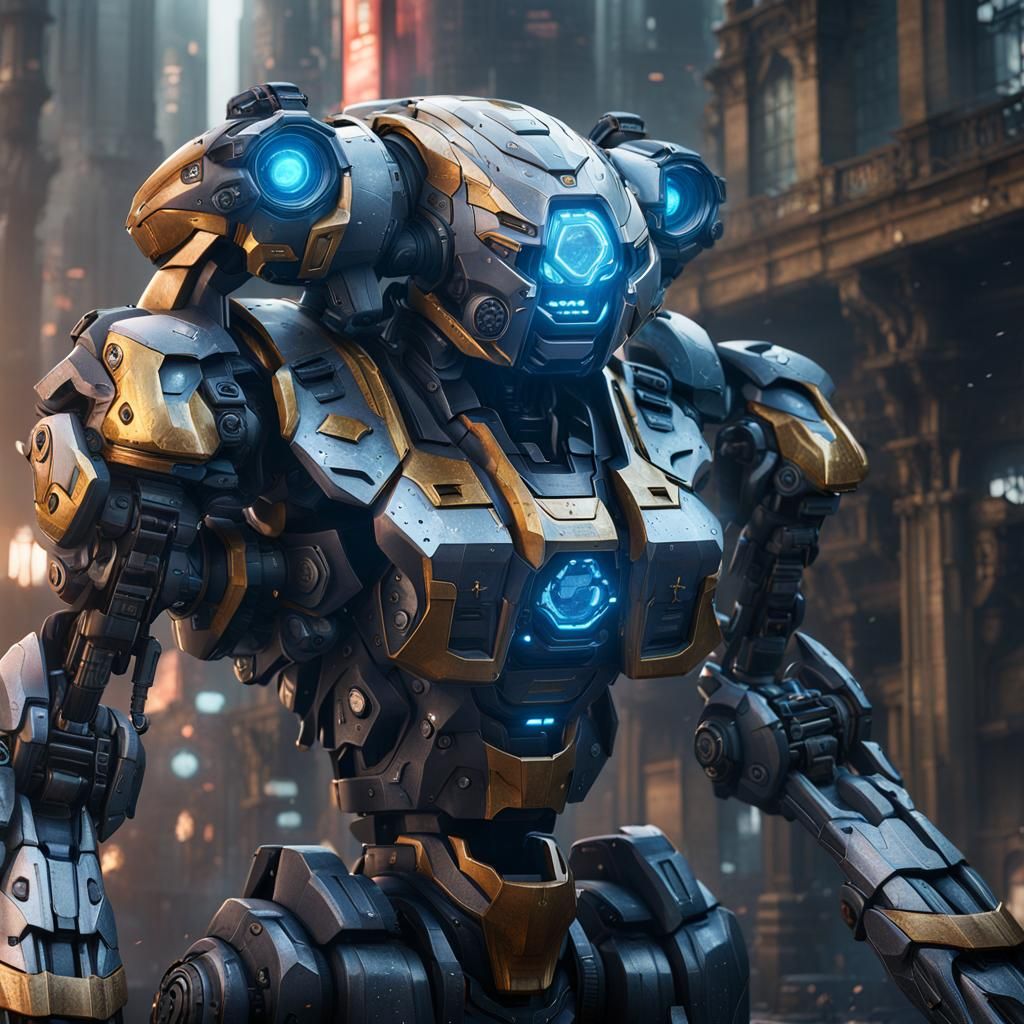 Hyper-Realistic Mecha Azelf in Detailed Digital Painting