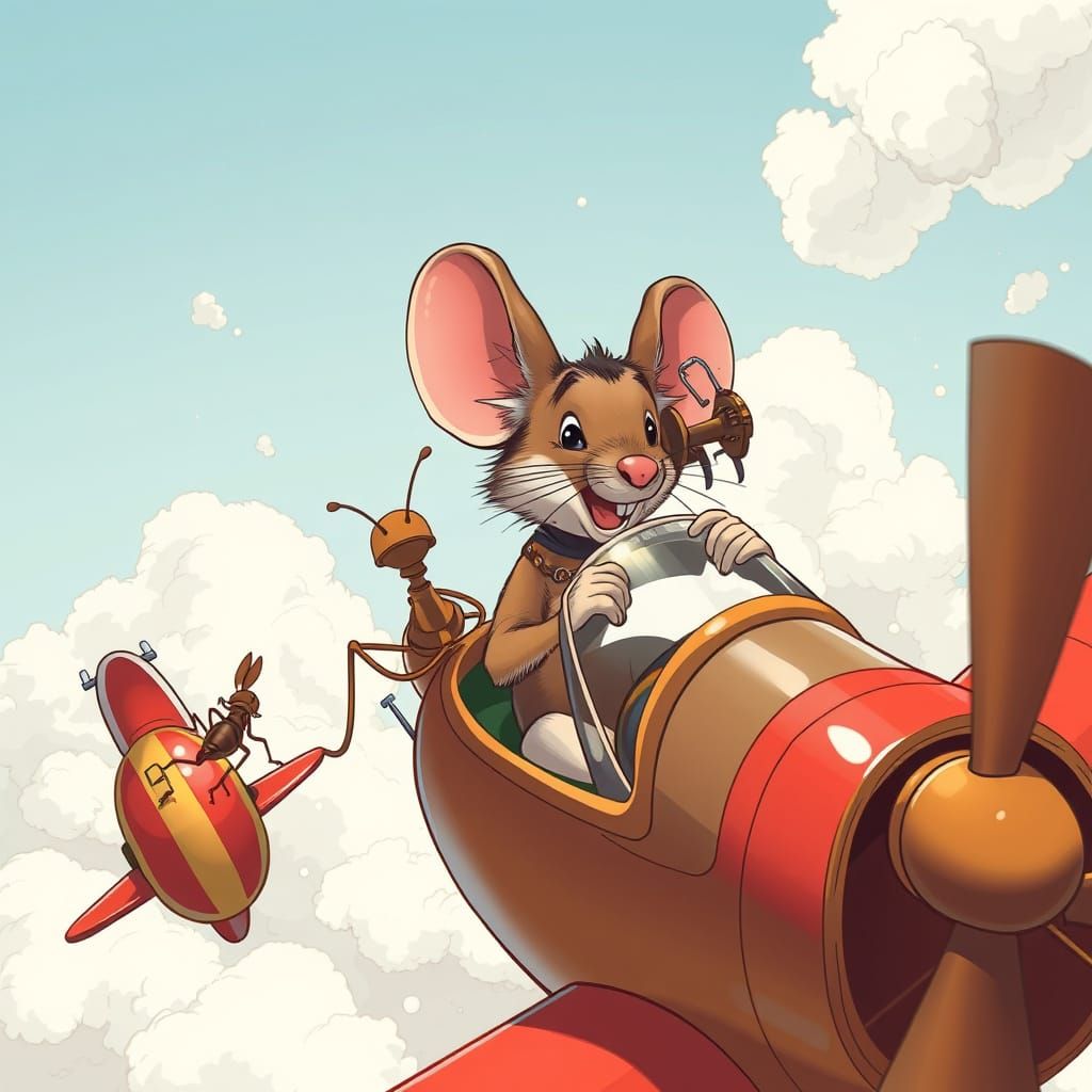 Vintage Biplane Dogfight in Whimsical Clouds