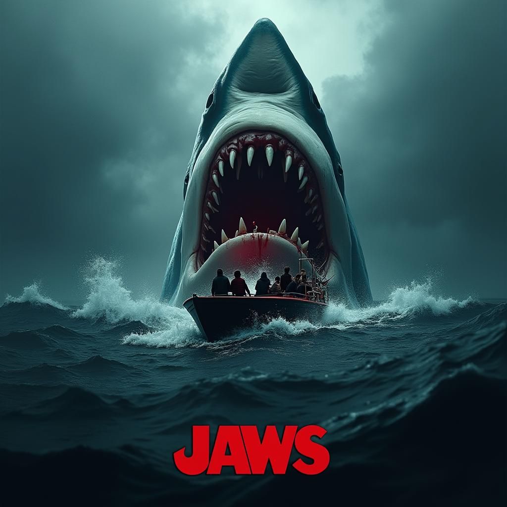 Jaws Film Poster in Dark Fantasy Concept Art Style