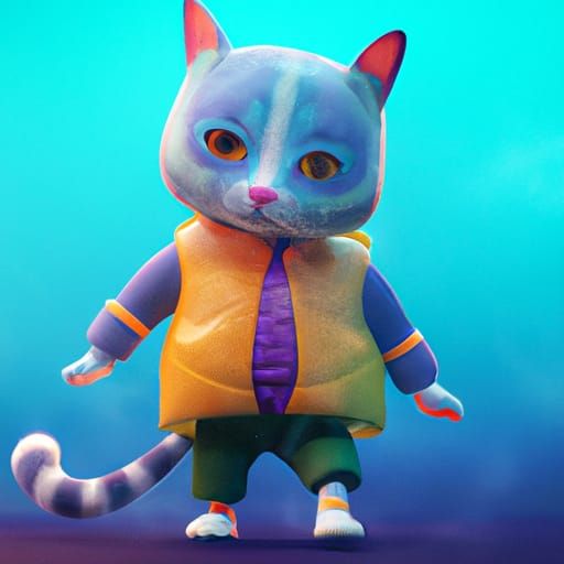 Sweet Cat in Raincoat: 3D Digital Art