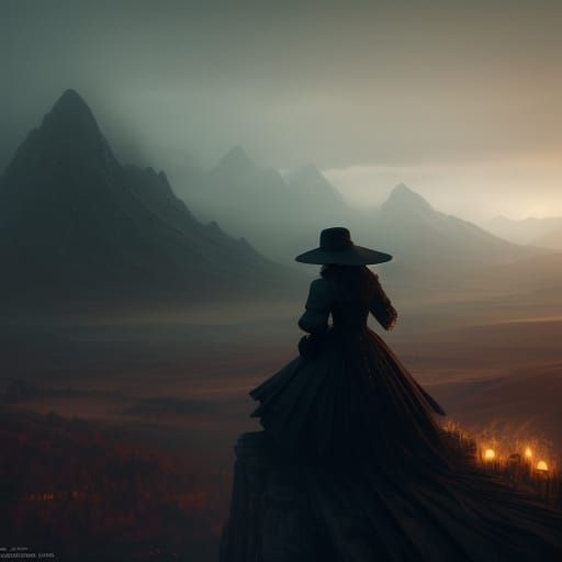 Moody Cinematic Oil Painting of a Lady