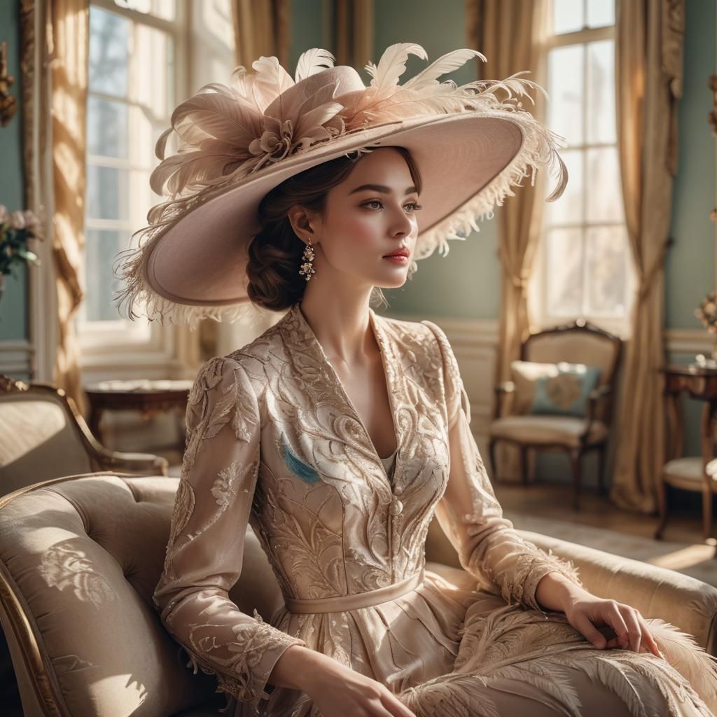 Woman in Exquisite Hat: Soft Focus Portrait