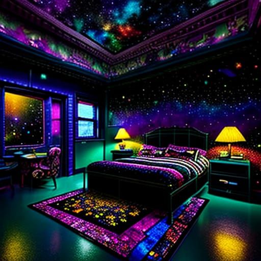 Ornate Kid's Bedroom with Starry Walls in Art Deco