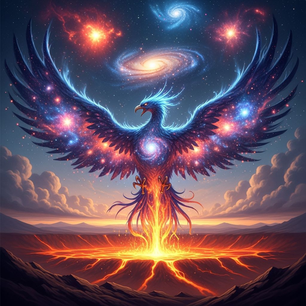 Majestic Nebula Phoenix Rises From Golden Crater
