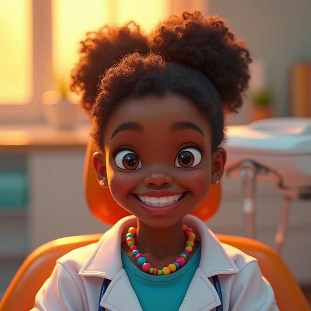Vibrant Black Teenage Girl in Dentist Chair Celebrates Natio...