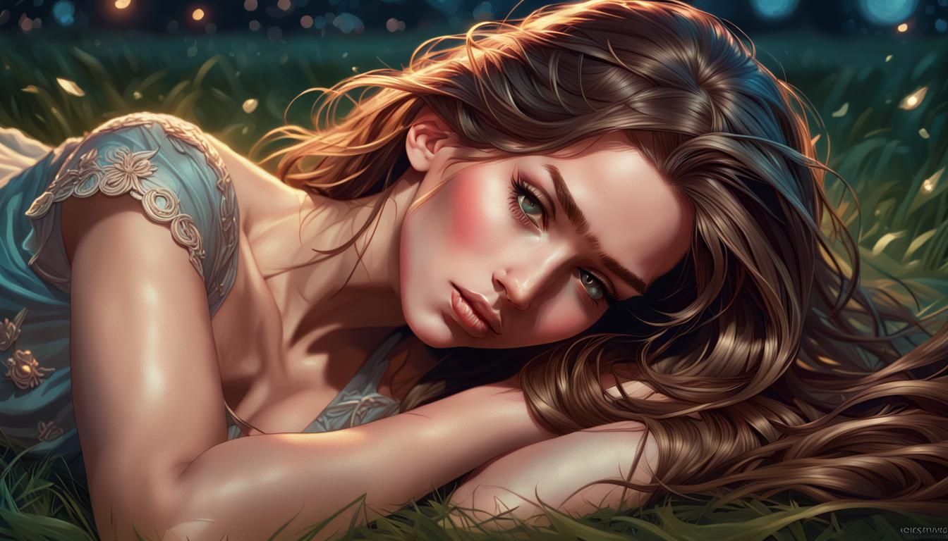 Romantic Night Portrait in Hyperdetailed Splash Art Style